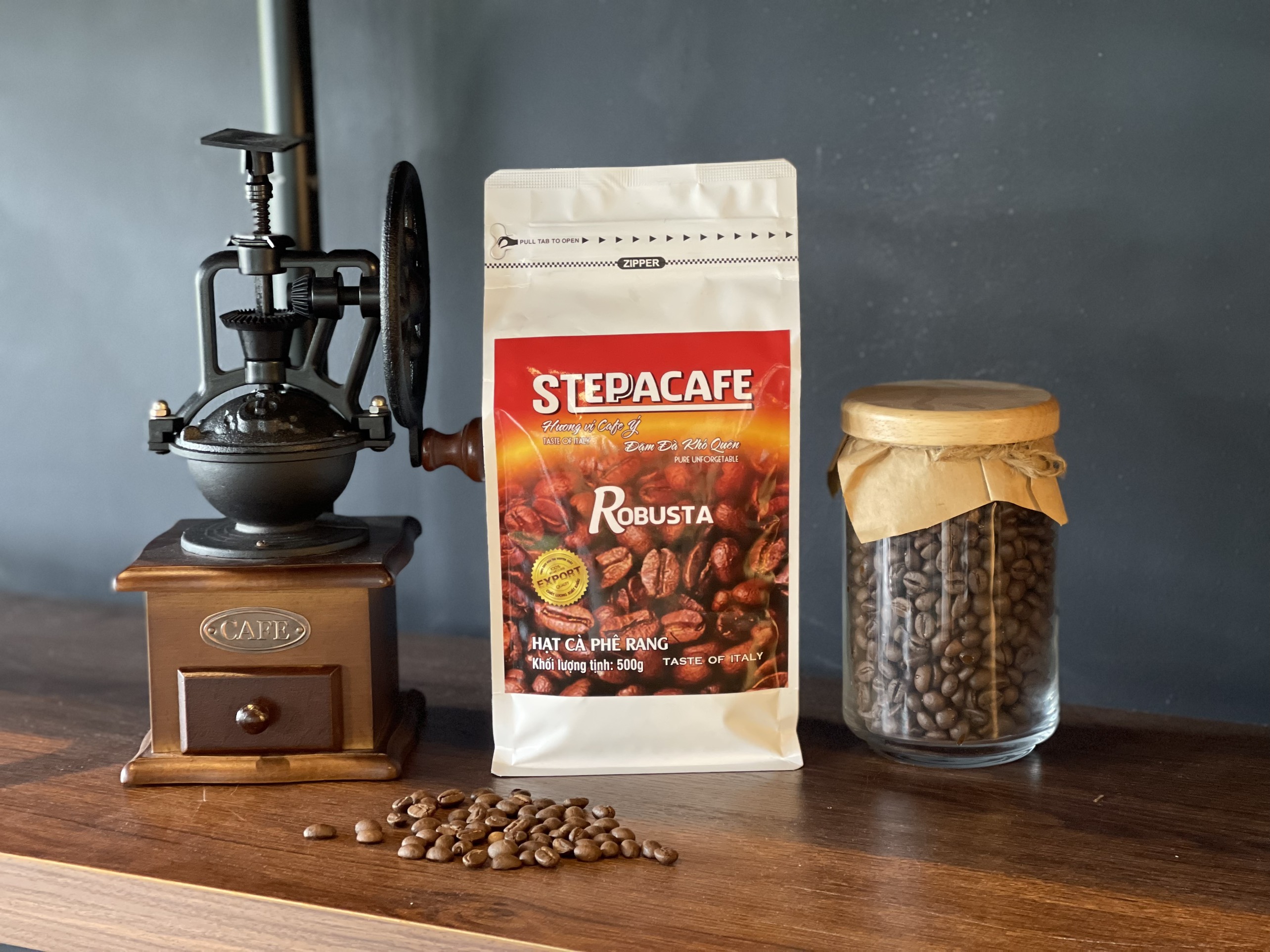STEPPACAFE-Cà Phê Hạt Rang 100% ROBUSTA (Túi 500g)