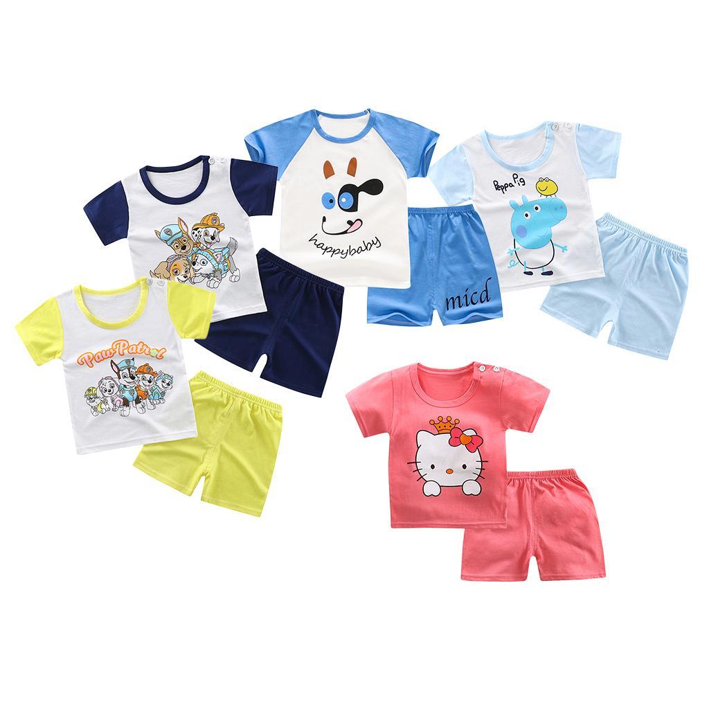 2pcs kids cute fashion cartoon short sleeve tops+short set