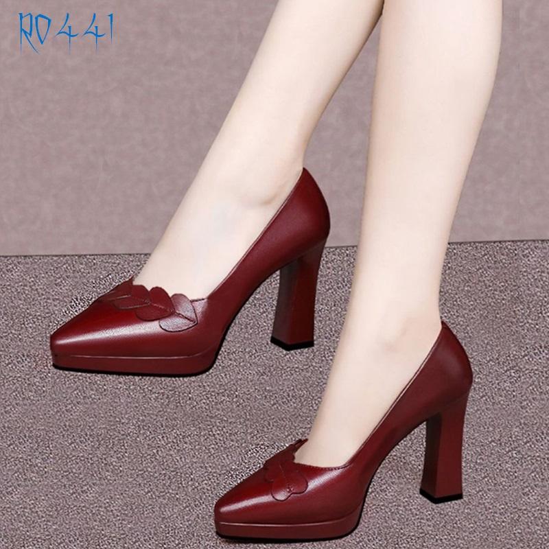 Giày cao gót nữ đẹp đế vuông 8 phân hàng hiệu rosata ba màu đen đỏ kem ro441