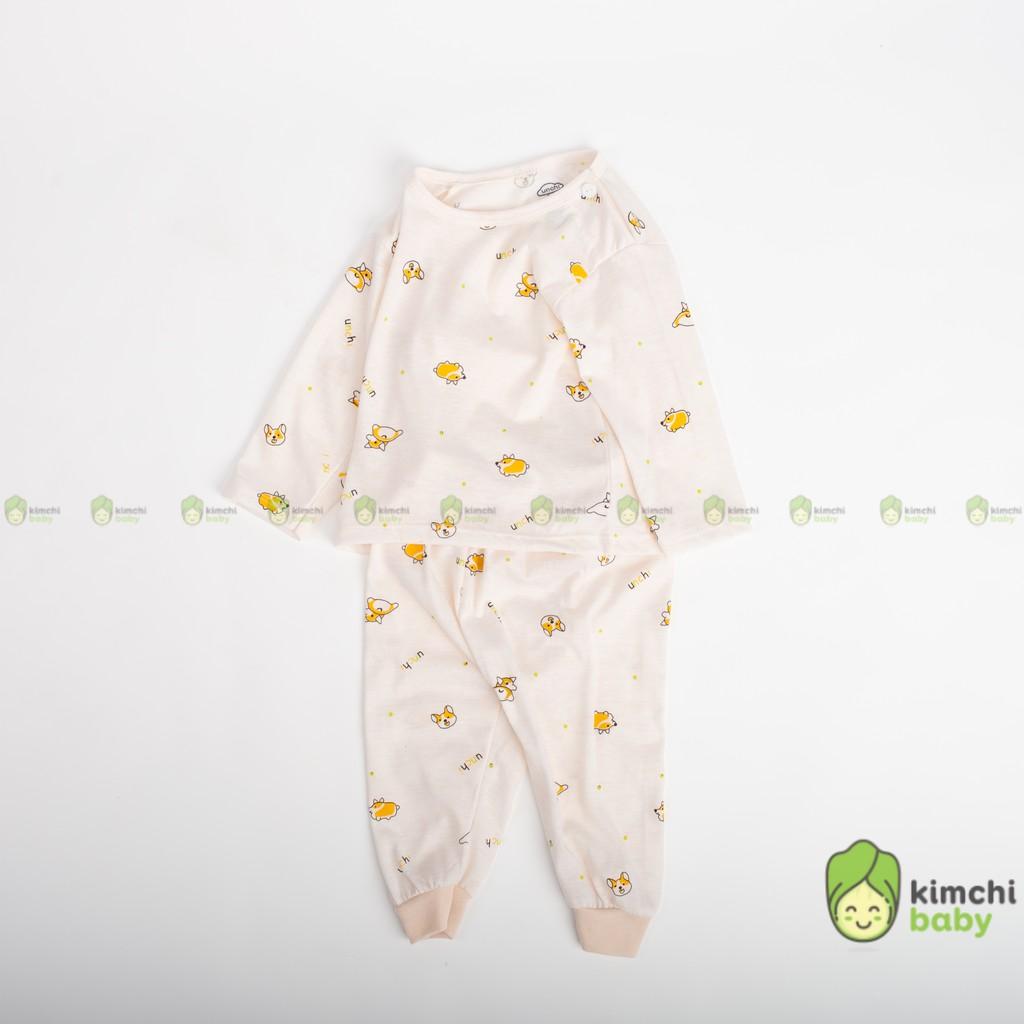 Đồ Bộ Bé Trai, Bé Gái UNCHI Vải Cotton Mềm Xốp Cài Vai Hoạ Tiết Gấu Con, Quần Áo Sơ Sinh Thu Đông Cho Bé UNTD2104