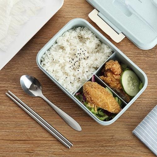 Hộp Đựng Cơm Lúa Mạch 3 Ngăn Kèm Đũa Thìa Inox Cao Cấp