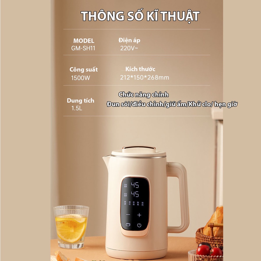 Ấm đun nước siêu tốc gia đình khử Clo trong nước giữ nhiệt 48H GUESMI