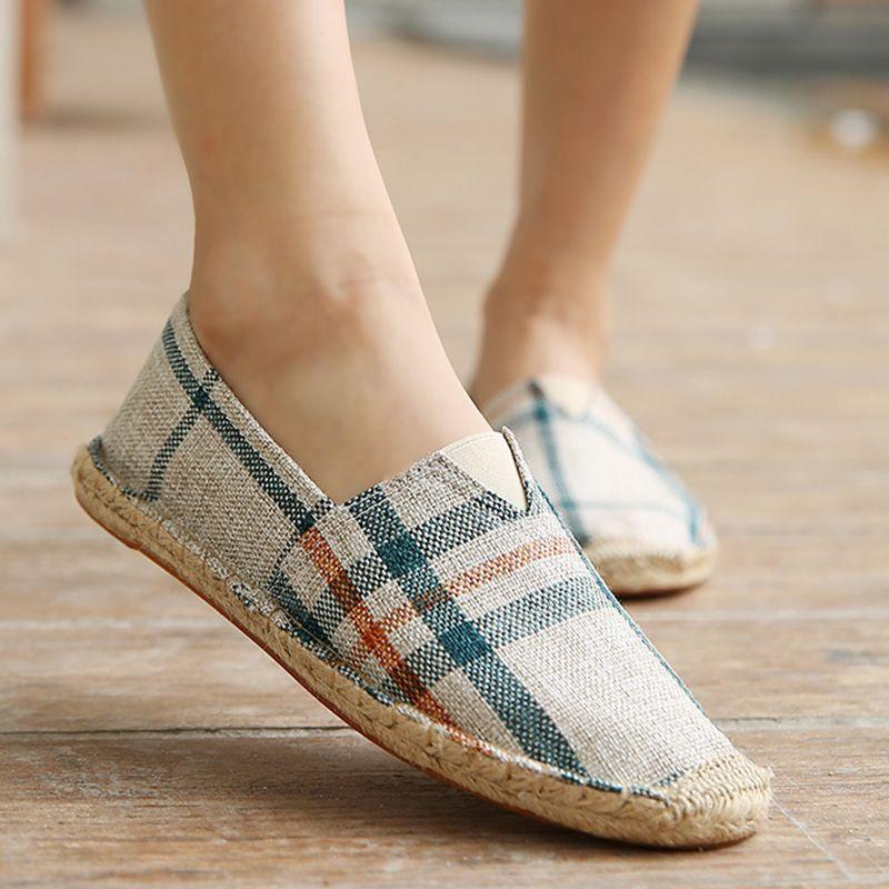 Giày Lười Vải Canvas Lanh Dệt Thoáng Khí Thời Trang Cho Nam Nữ