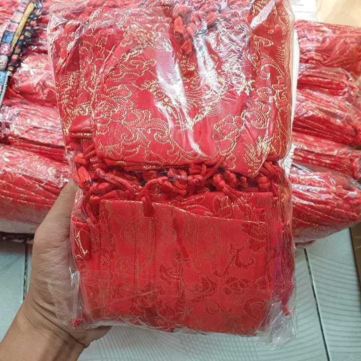 Combo 10 túi gẩm ĐỎ thổ cẩm hoa văn Rồng Phượng, phong thủy đựng trang sức, quà tặng, may mắn