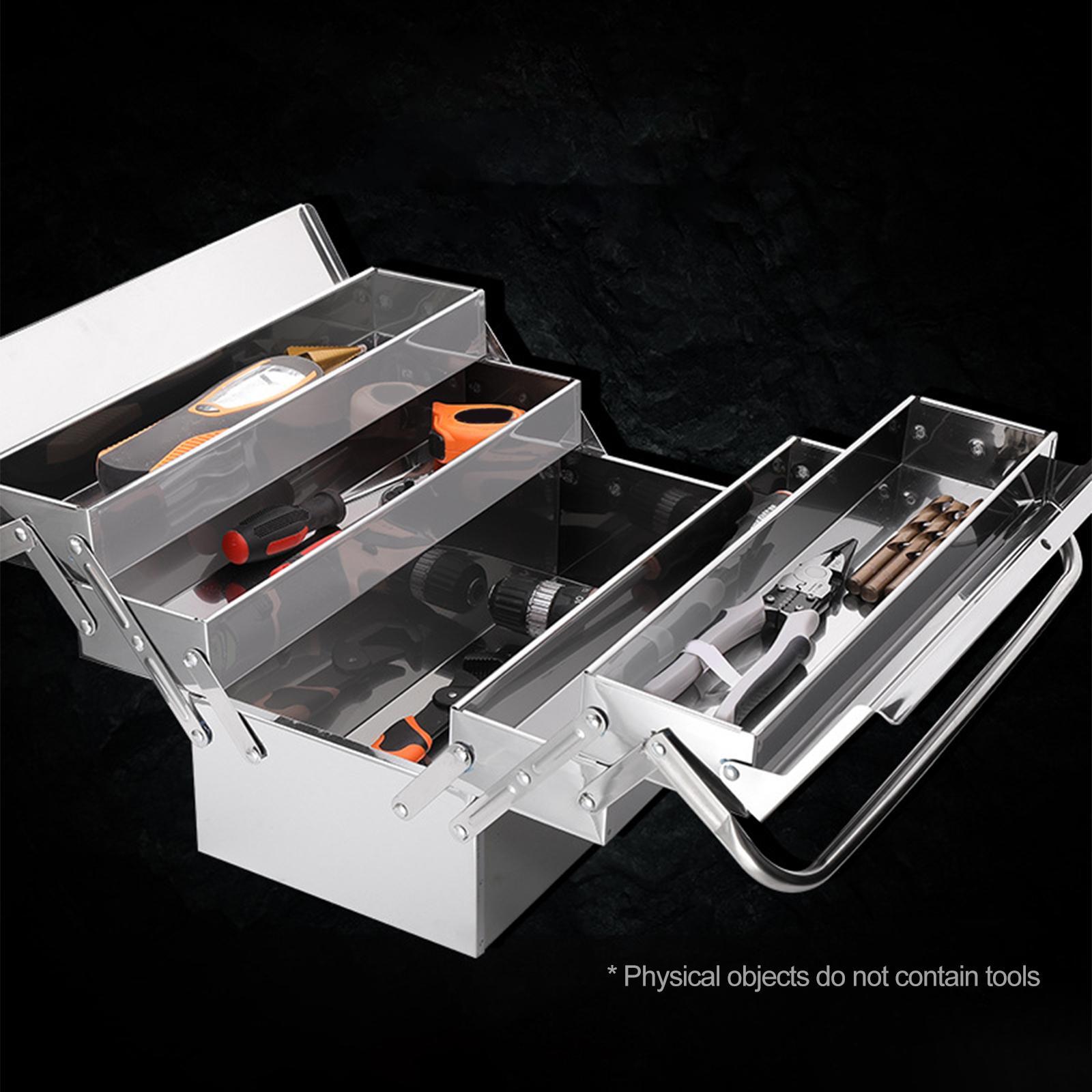 Tool Box Large Space 3 Compartments Tray Double Layer Lockable for Garage
