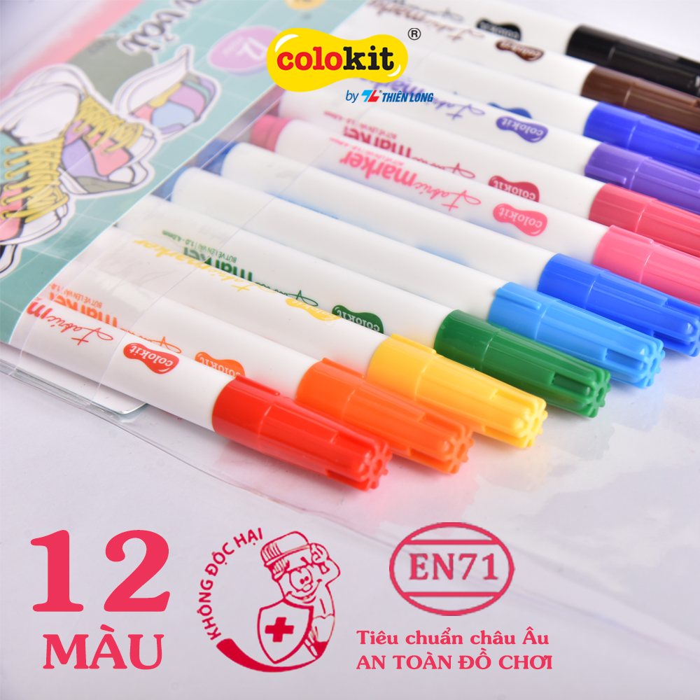 Bút vẽ lên vải 12 màu Fabric Marker Thiên Long Colokit FM-C002