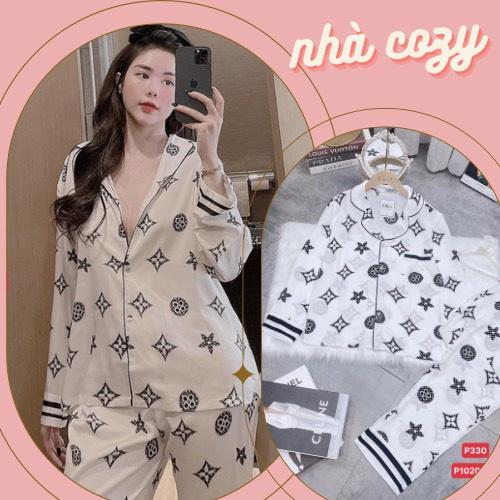 HÀNG CÓ SẴN Đồ bộ nữ PIJAMA ️ Bộ lụa tay dài quần dài ️ họa tiết sang 2 màu trắng hồng và trắng đen