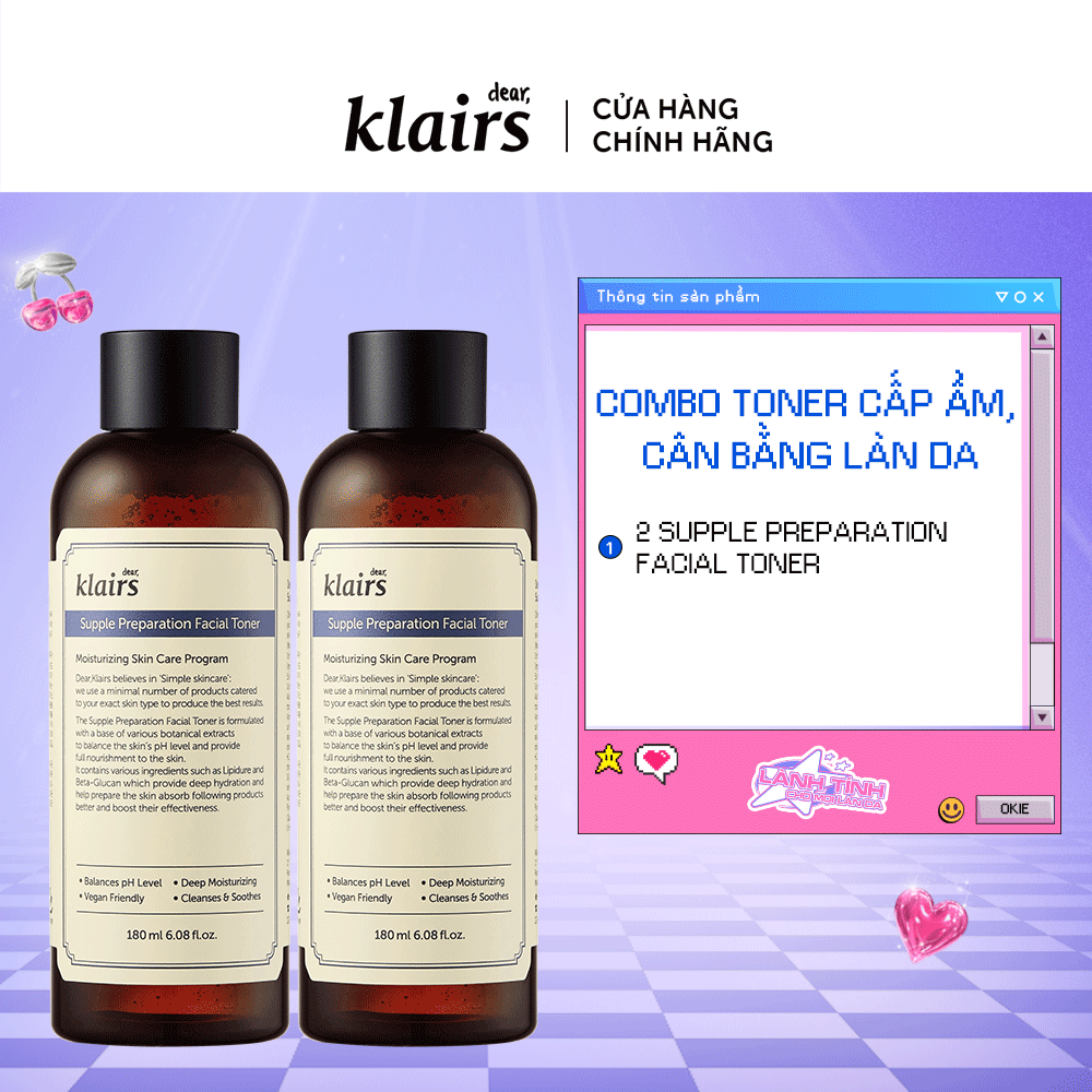 Combo 2 Nước hoa hồng Dear Klairs Supple Preparation Facial Toner 180ml/chai