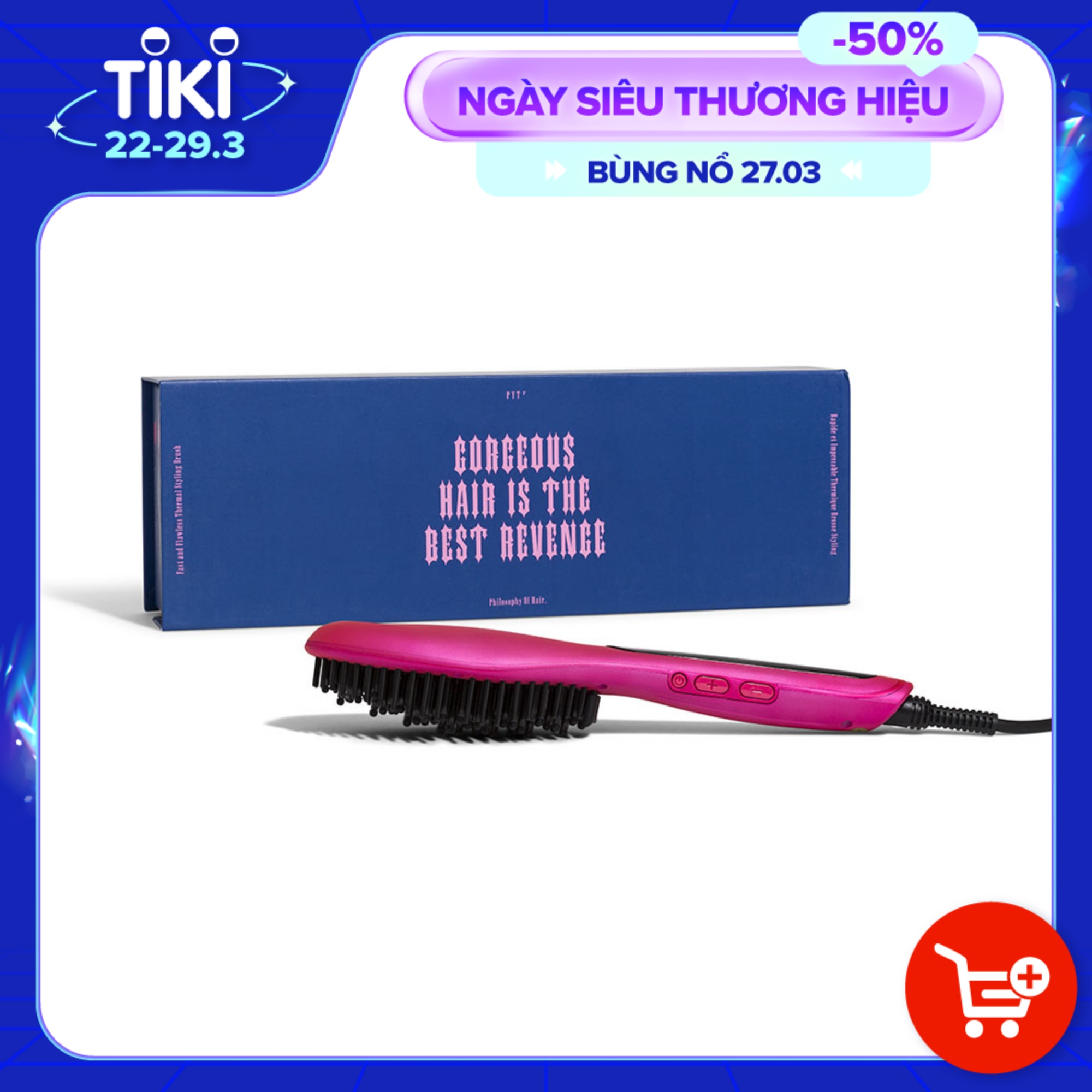 Lược Điện Tạo Kiểu Tóc PYT Thermal Styling Brush - Màu Hồng - Có Thể Duỗi Và Làm Phồng Chân Tóc - Công Nghệ Ion Âm Và Nhiệt Hồng Ngoại Xa