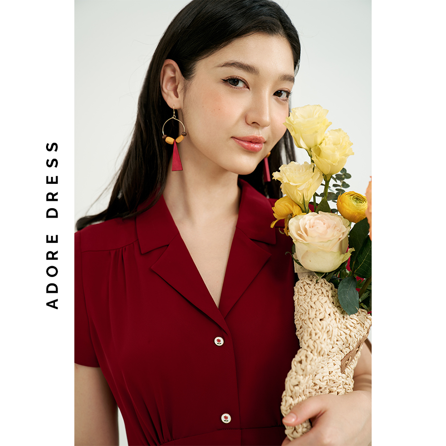 Đầm midi dresses tuytsy trơn 3 màu khuy rose vintage 311DR2022 ADORE DRESS