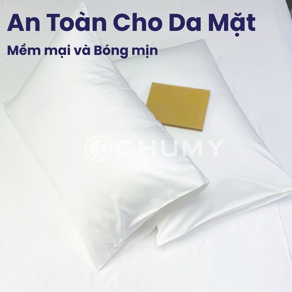 Combo 2 Vỏ gối khách sạn 5 sao màu trắng trơn - Mát mẻ mịn màng - Vỏ gối Cotton Sateen thiên nhiên 100