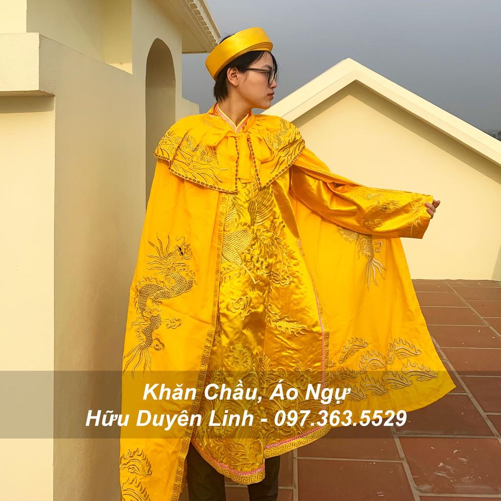 Áo choàng Hoàng, phụ kiện hầu đồng, áo choàng hầu giá, khăn chầu áo ngự người lớn free size phù hợp cao 150-170cm màu vàng