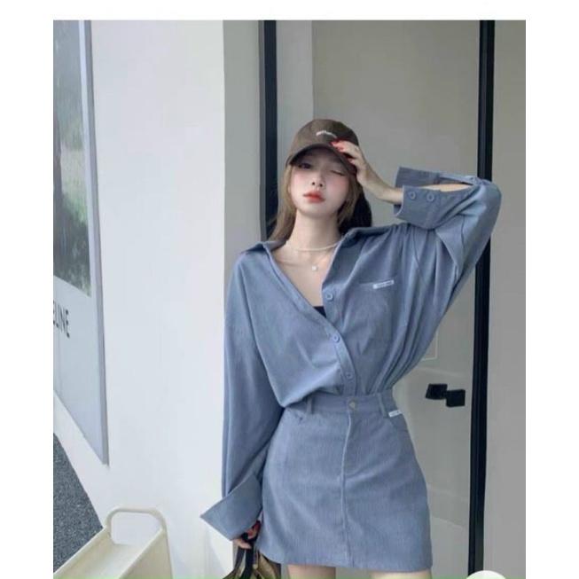 set sơ mi nhung + chân váy