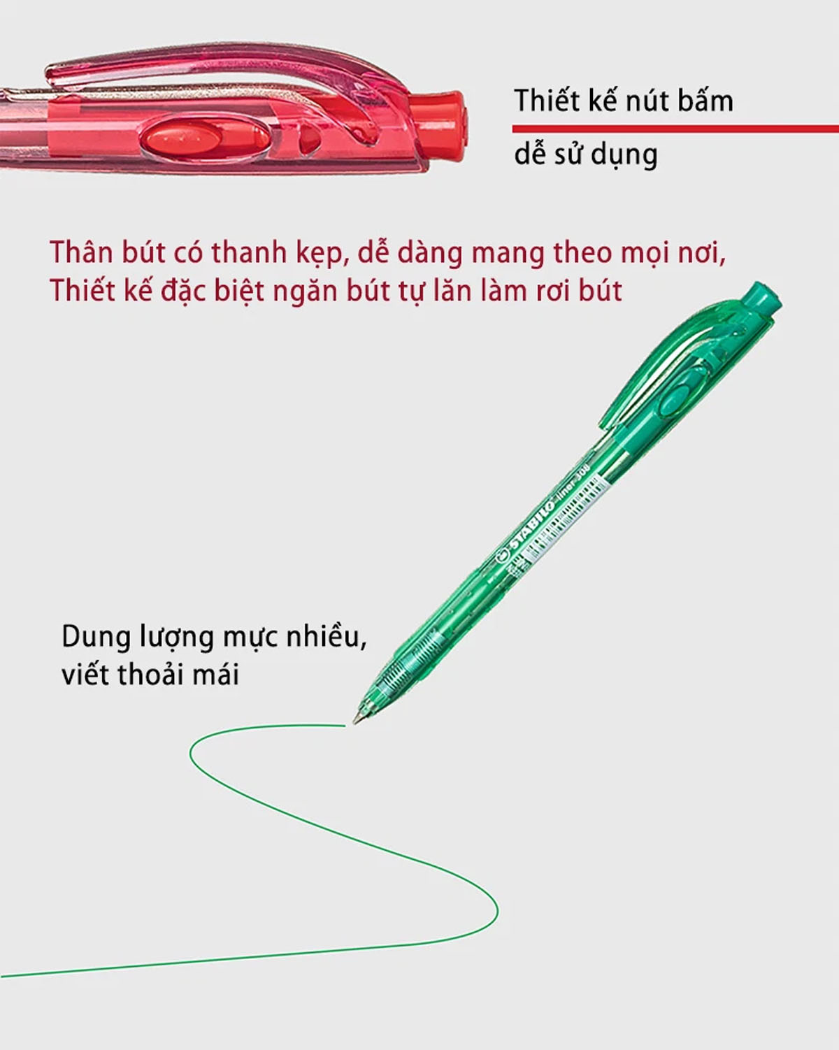 Bộ 3 bút bi STABILO Liner 0.7mm (2 xanh + 1 đỏ) + Bút xóa Correction Pen CPS88 (BP308F-C3B+)