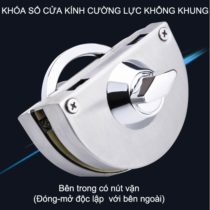 Khóa số cửa kính cường lực loại 3 mã số có thể thay đổi được, làm bằng inox 304, có chốt vặn khóa bên trong