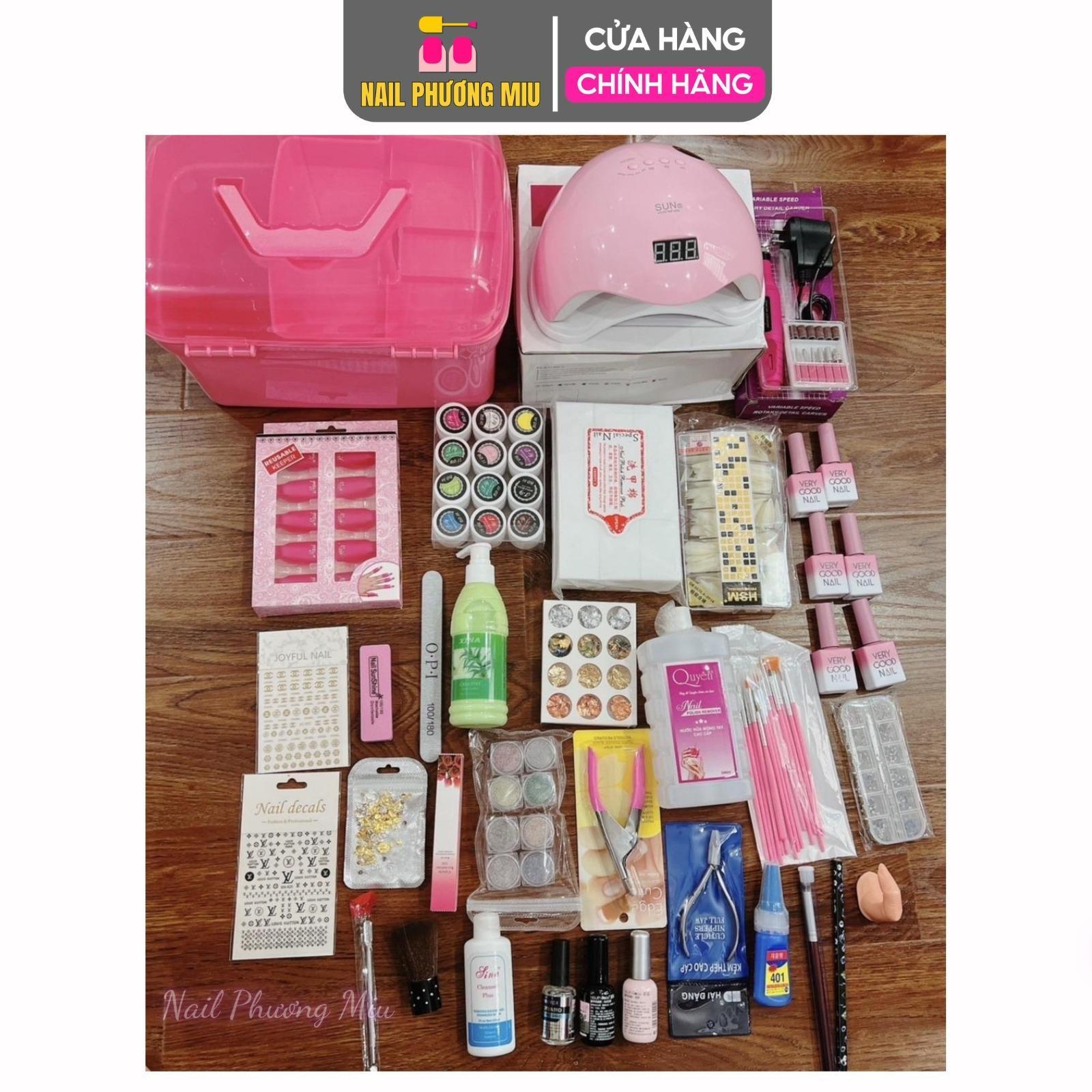 Combo Dụng Cụ Nail Cá Nhân Số 8 Nail Phương Miu, Máy Hơ Sun 5, Máy Mài, 6 Chai Sơn, Đầy Đủ Làm Nail Tiết Kiệm Chi Phí