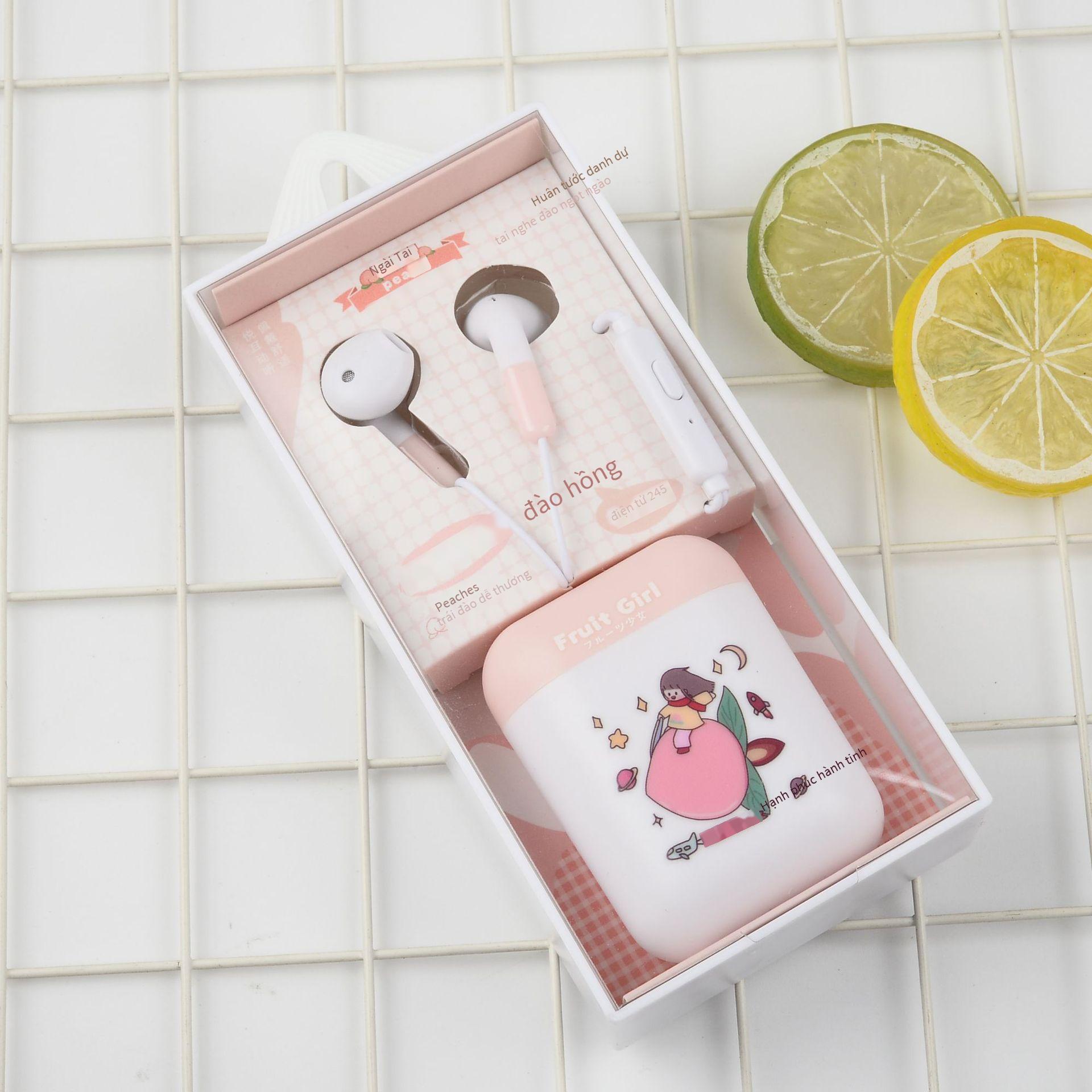 Giao hàng nhanh Tai nghe hoạt hình cho Android Apple Phiên bản Hàn Quốc Tai nghe nhét trong tai điều khiển dây dễ thương có hộp đựng