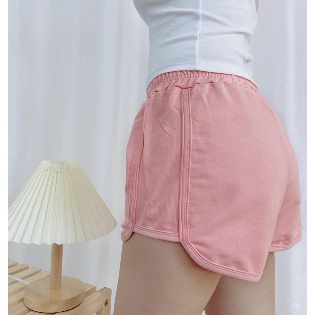 Quần đùi short nữ THE MEI 1992 cao cấp - Quần sooc nữ cạp chun thêu chữ chất Umi thể thao dáng hộp nhiều màu