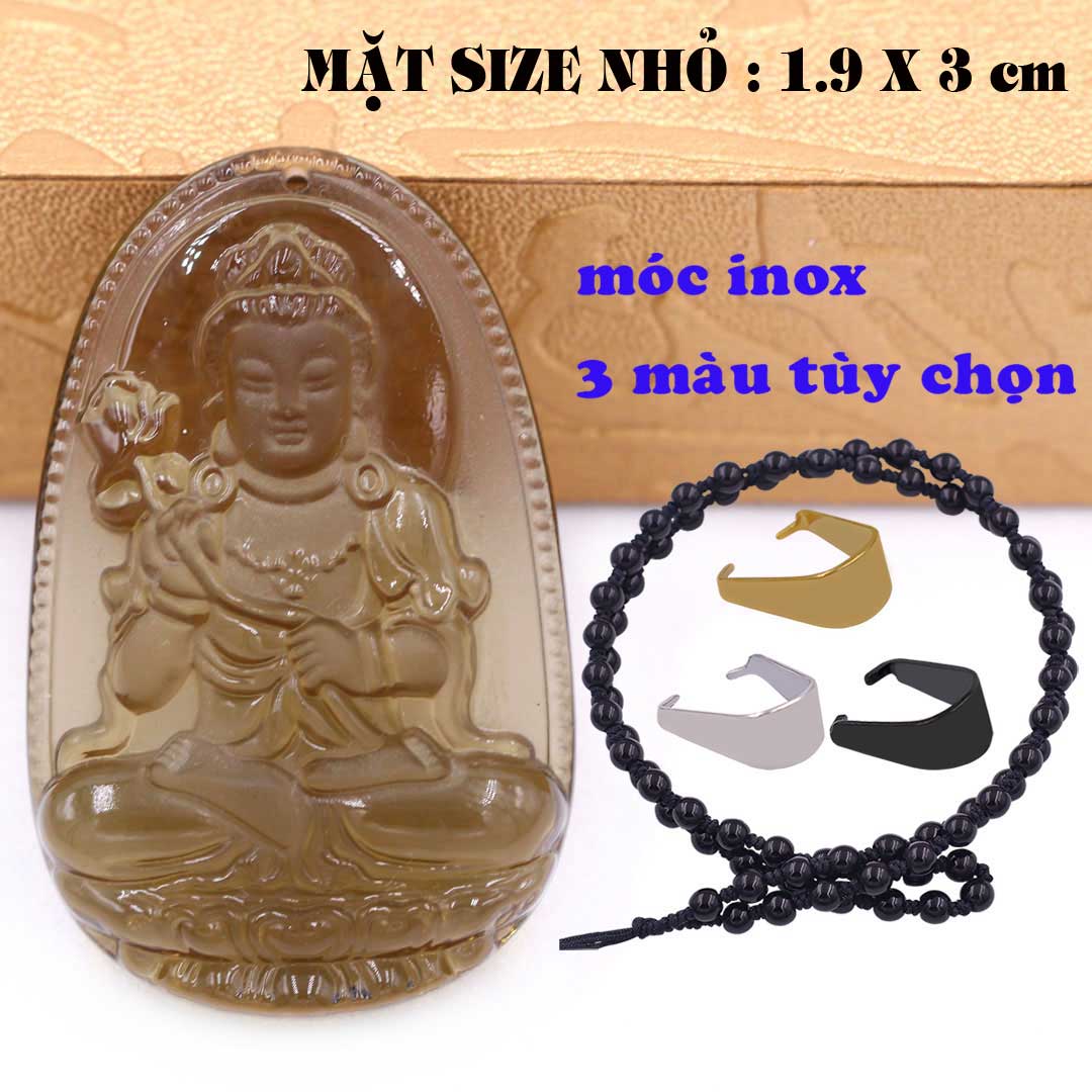 Mặt Phật Đại thế chí lai đá obsidian  1.9cm x 3cm  kèm vòng cổ hạt chuỗi đá đen + móc inox vàng, Phật bản mệnh, mặt dây chuyền