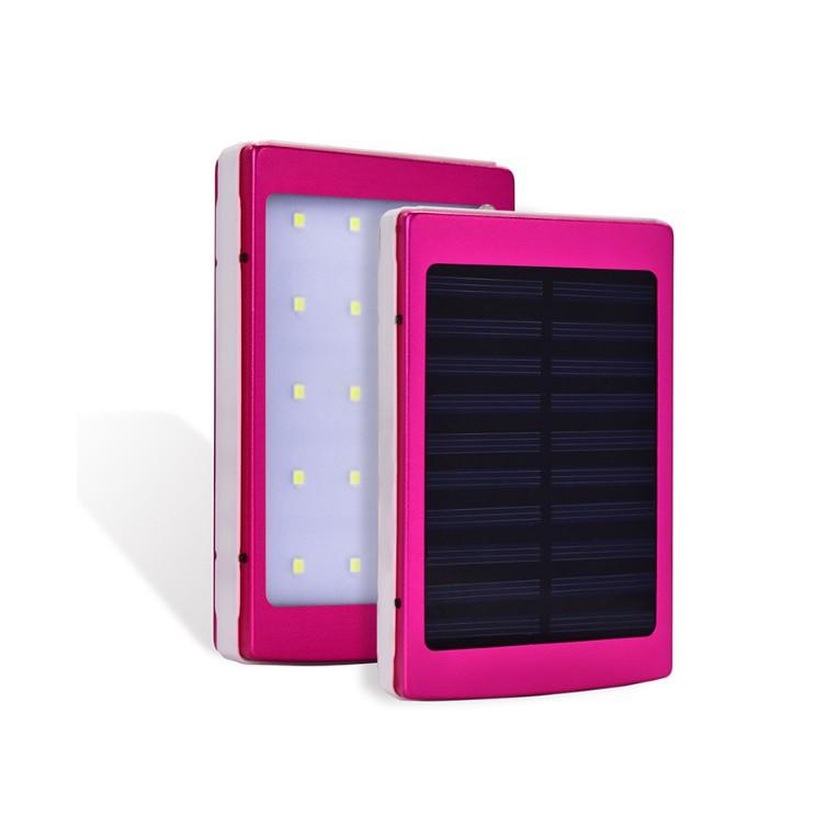 Box sạc dự phòng năng lượng mặt trời dùng pin 18650 tích hợp bảng LED cao cấp màu Hồng