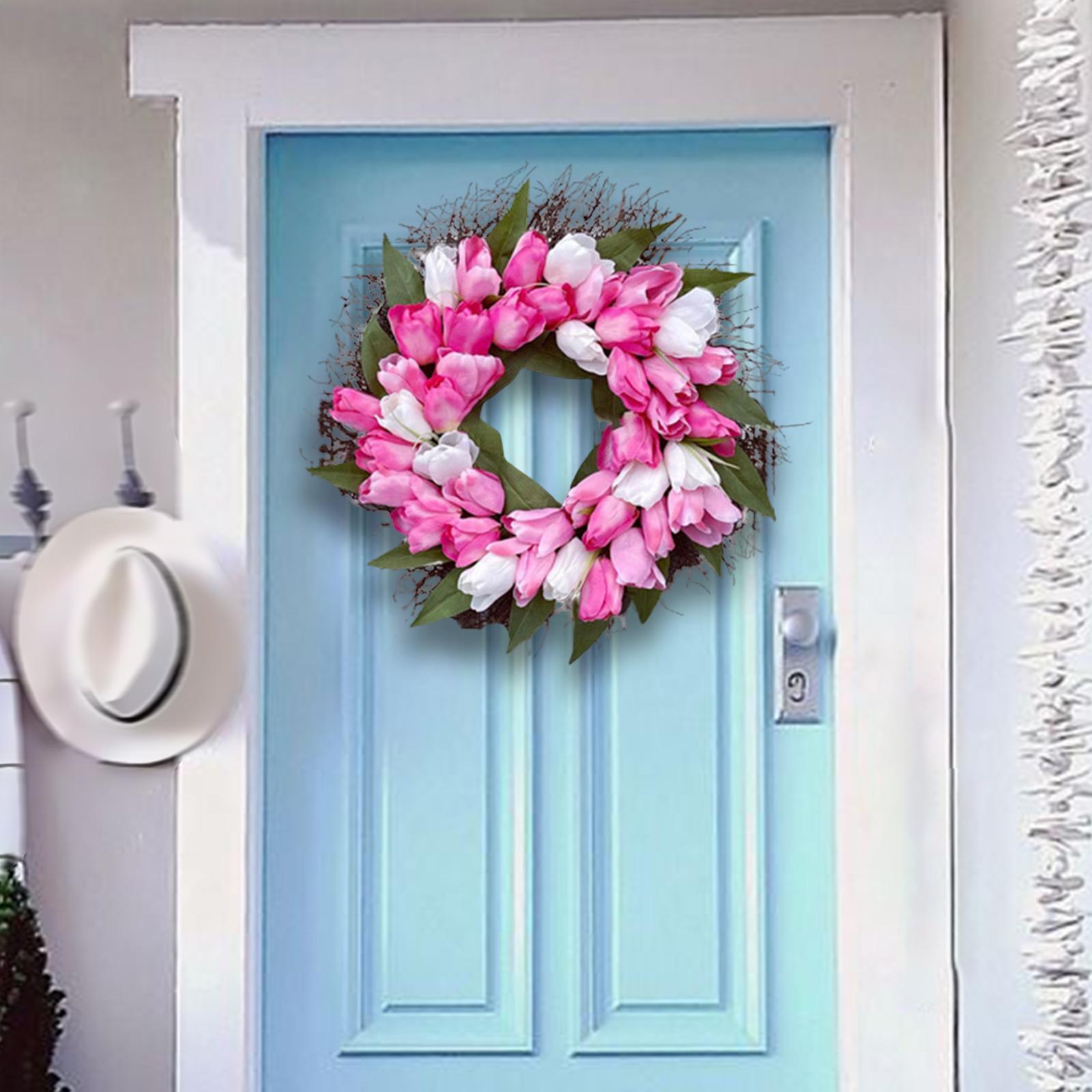 Pink Artificial  Flower Wreath  Front Door