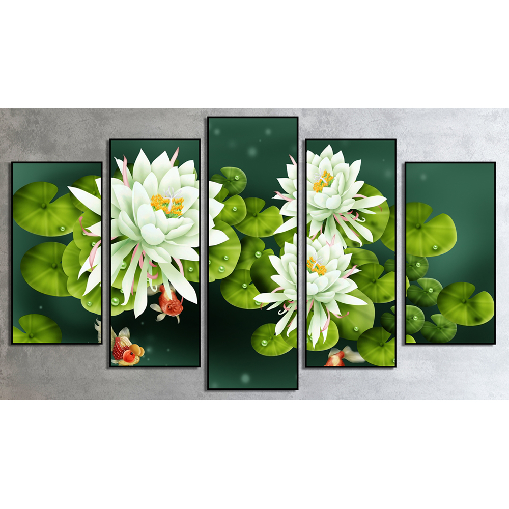 Bộ 5 tranh treo tường bằng vải canvas, chống ẩm mốc, không bám bụi, kèm khung tranh trang trí treo phòng khách đẹp, AT820
