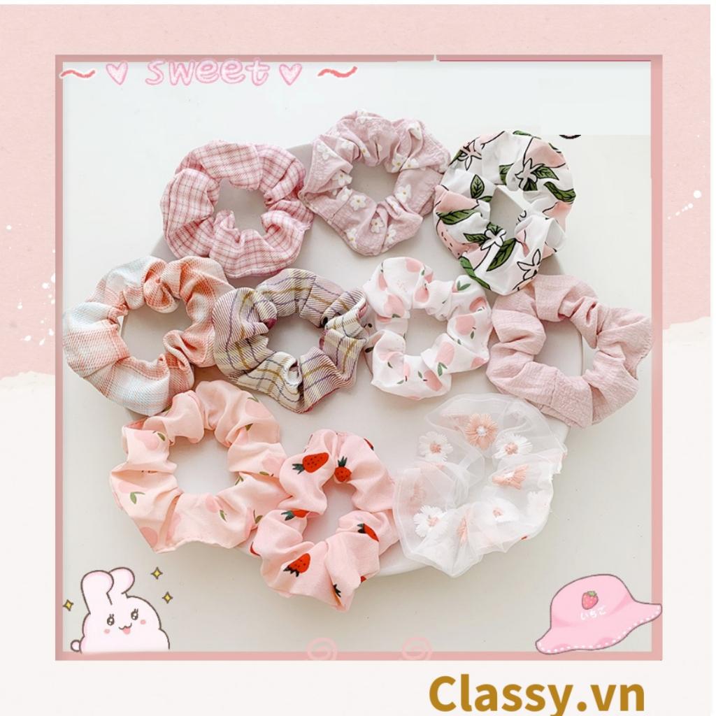 Scrunchies buộc tóc tông màu hồng ngọt ngào, nữ Classy tính thanh lịch PK1338