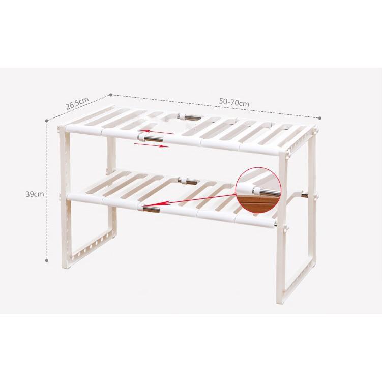 Kệ để xoong nồi gầm bếp ga hình chữ nhật điều chỉnh độ dài tùy ý tiện lợi