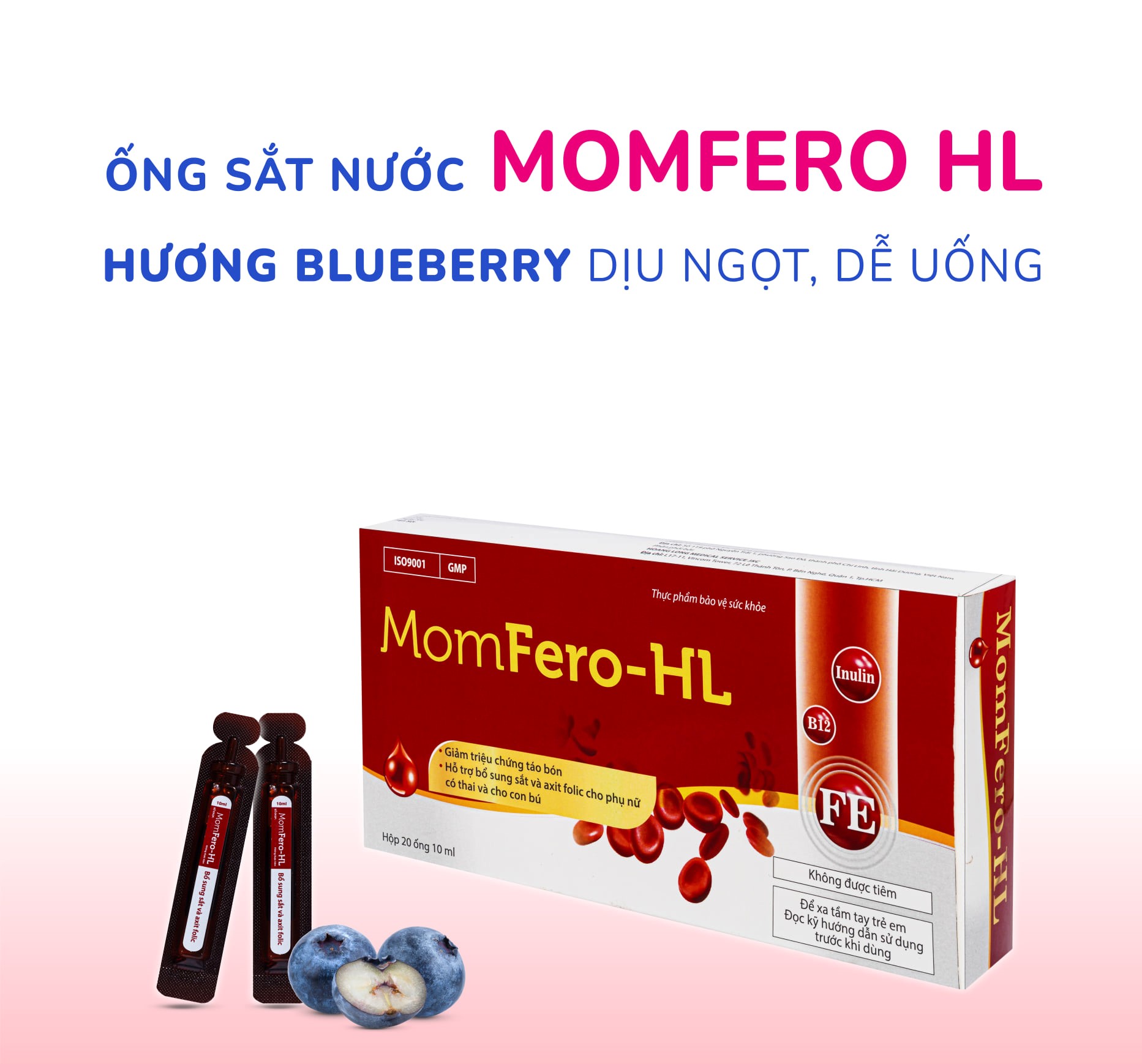 Sắt Nước Hữu Cơ Momfero HL Hộp 20 ống Giúp bổ máu, ngừa thiếu máu do thiếu sắt