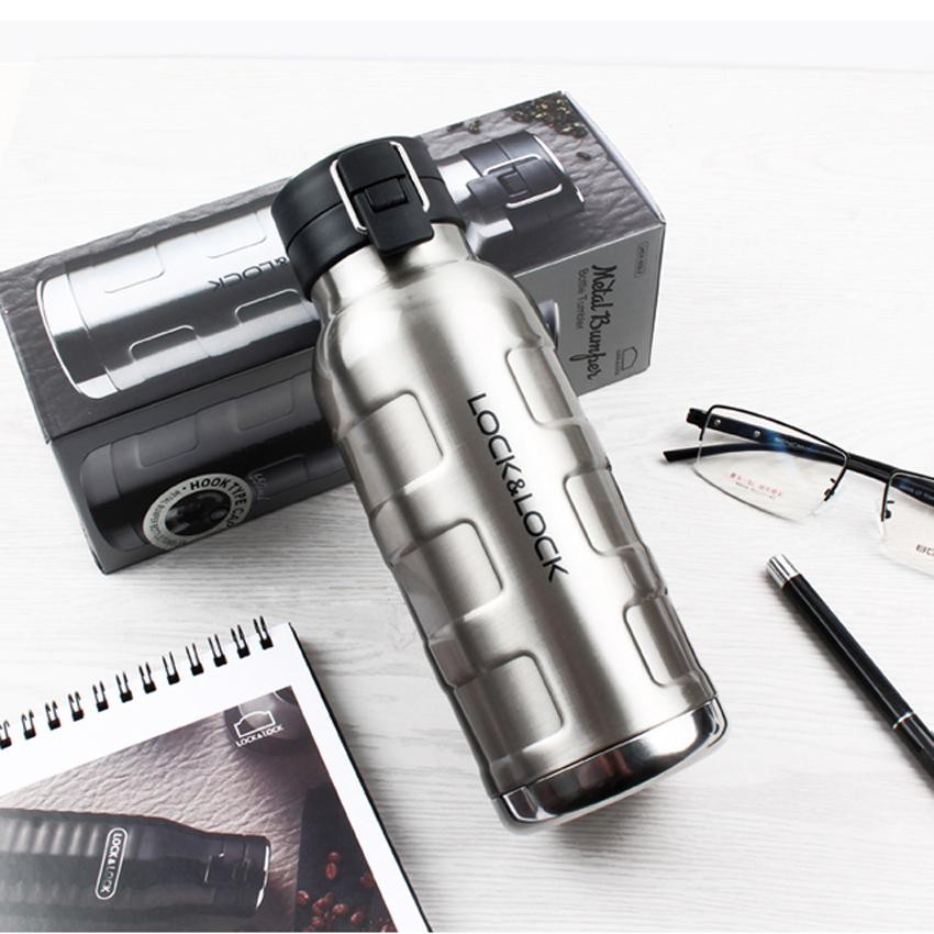 Bình Giữ Nhiệt Bằng Thép Không Gỉ Lock&Lock Bumper Bottle LHC4141SLV , LHC4142SLV - Hàng Chính Hãng, Tặng Kèm Ống Hút Inox