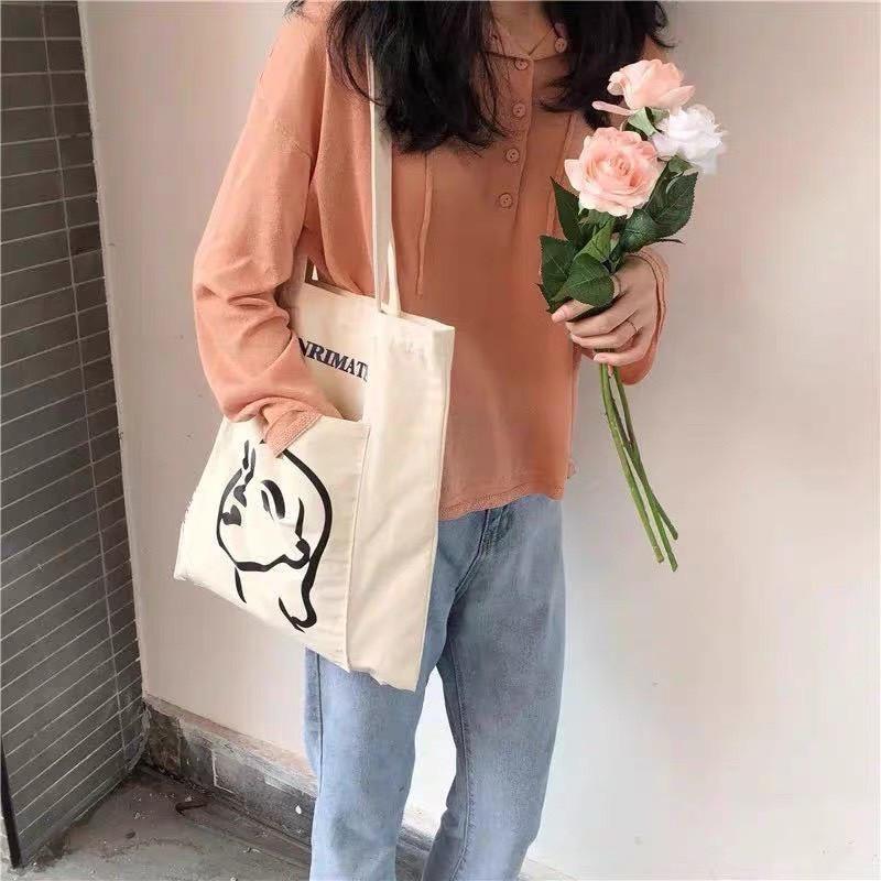 Túi Tote Túi Vải Canvas Hàng Quảng Châu Loại 1 In Hình Cô Gái