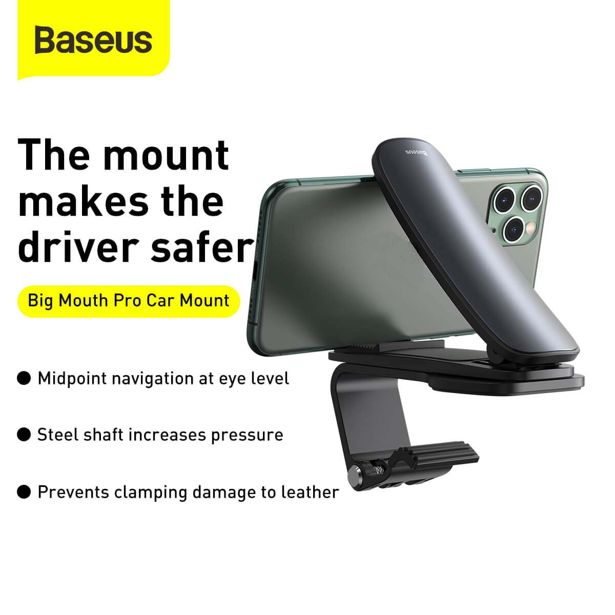 Giá đỡ điện thoại dạng kẹp ngang trên xe ô tô hiệu Baseus Big Mouth Pro Car Mount cho iPhone, Samsung, Oppo, Xiaomi, Huawei, Nokia (chế độ xoay 360 độ, vật liệu metal cao cấp, thiết kế nhỏ gọn, dùng cho điện thoại 4.7 đến 6.5 inch) - hàng nhập khẩu