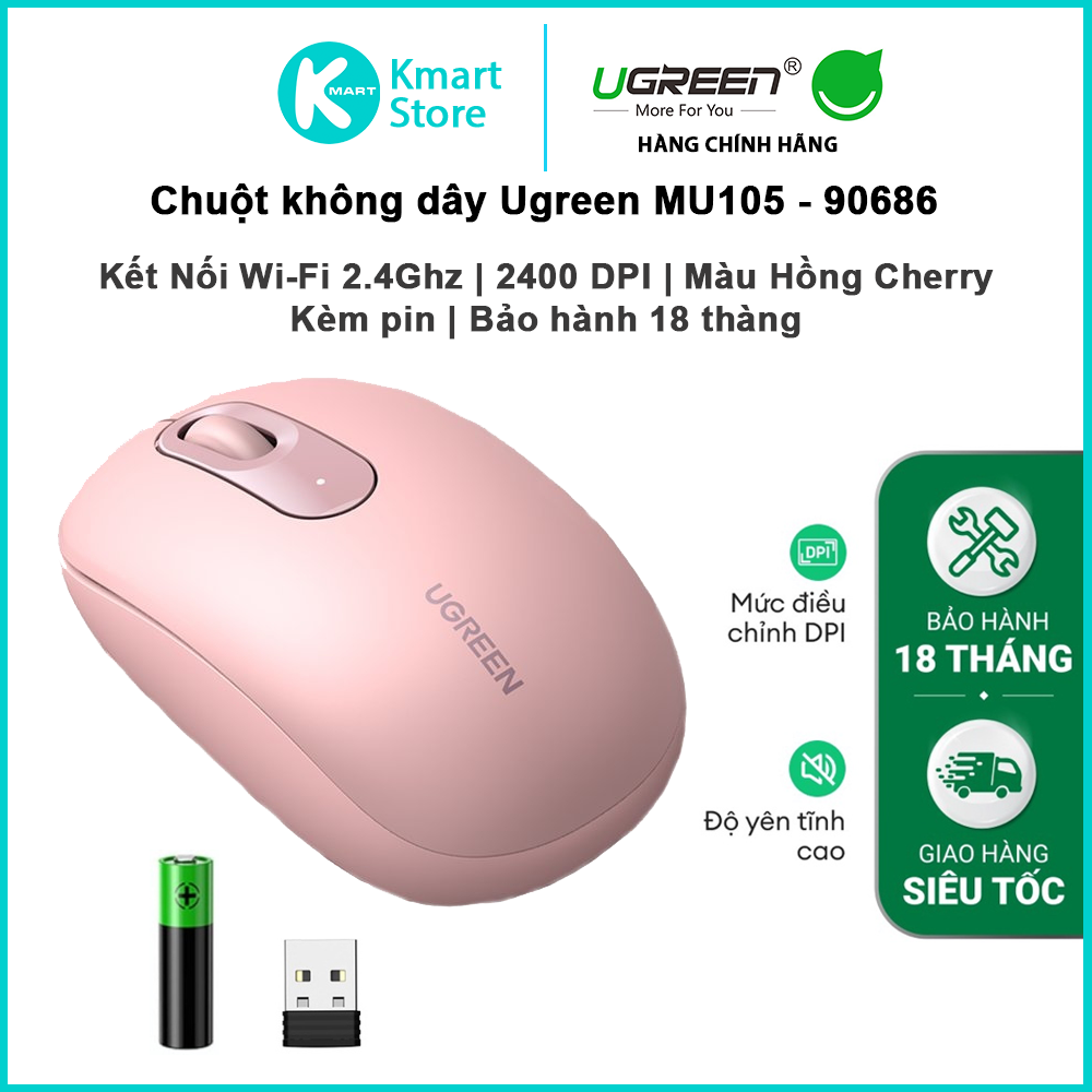 Chuột không dây 2.4G UGREEN MU105 | 4 mức điều chỉnh DPI | Độ yên tĩnh cao | Bảo Hành 18 Tháng - Hàng Chính Hãng
