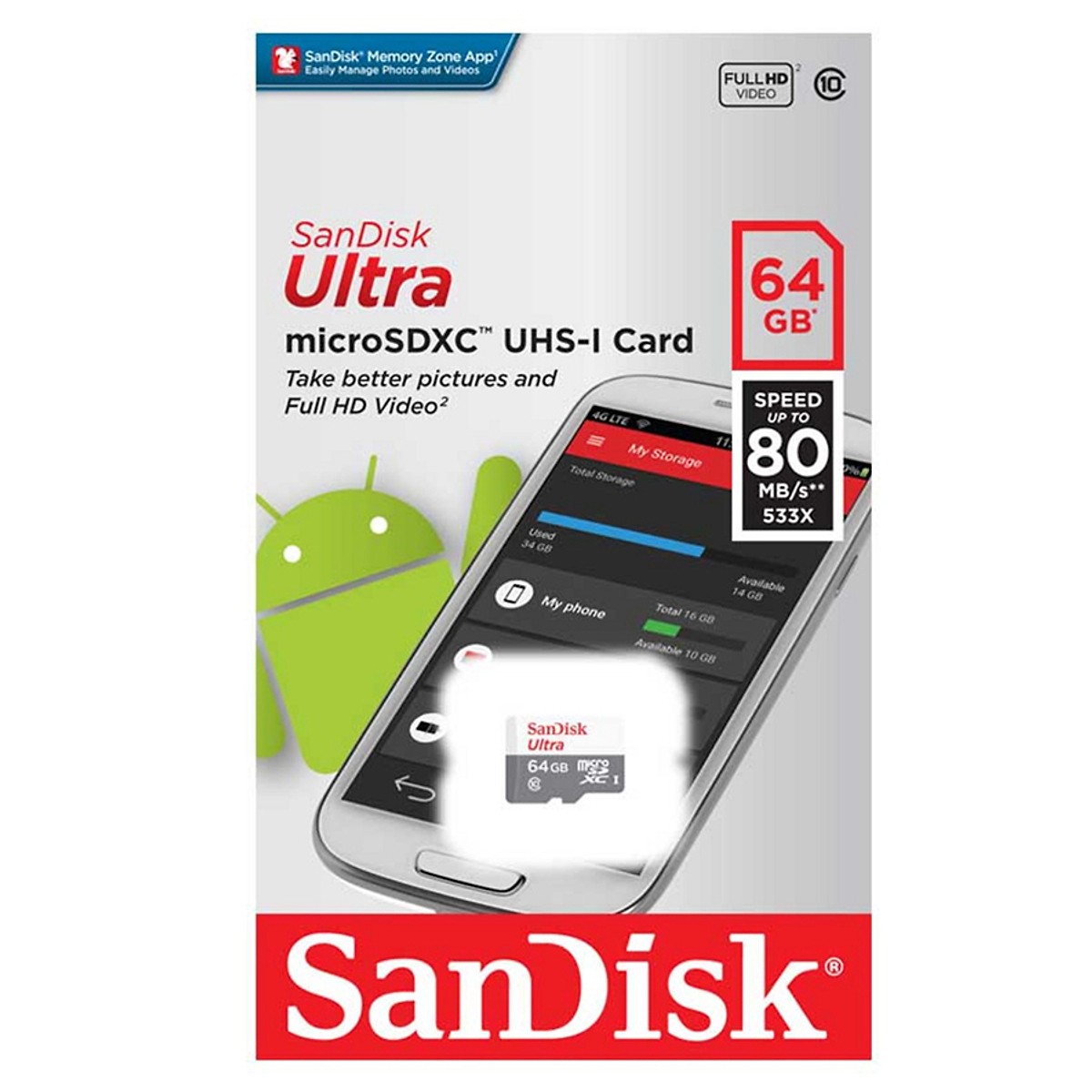 Thẻ Nhớ microSDXC SanDisk Ultra 64GB UHS-I - 80MB/s  - Hàng Nhập Khẩu
