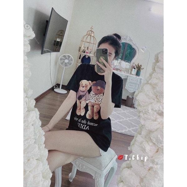 Áo thun nữ dáng unisex hình gấu đôi dễ thương
