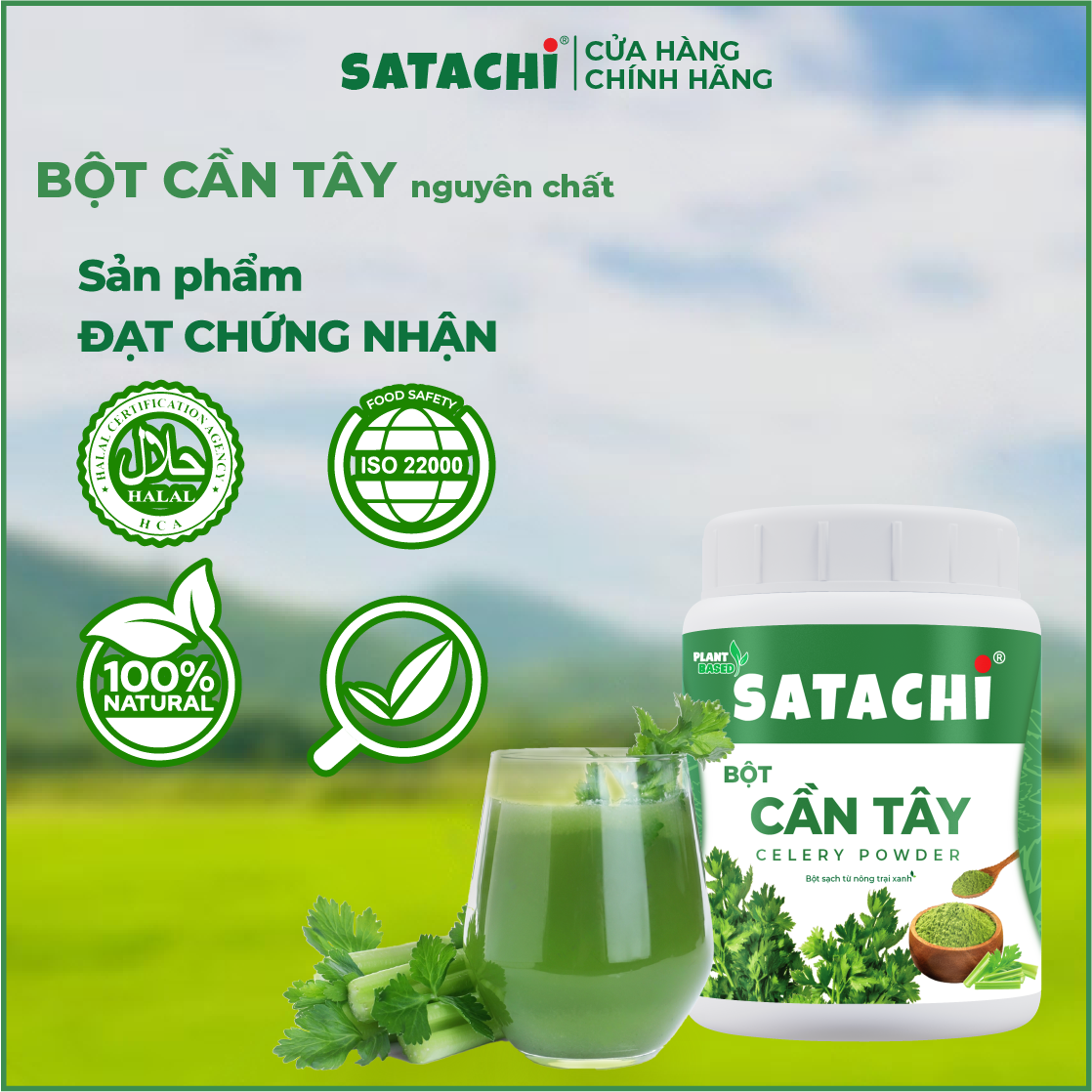 Bột Cần Tây nguyên chất SATACHI. Giảm huyết áp, tim mạch khỏe mạnh, giảm cân hiệu quả, thanh lọc cơ thể. Hộp 98g