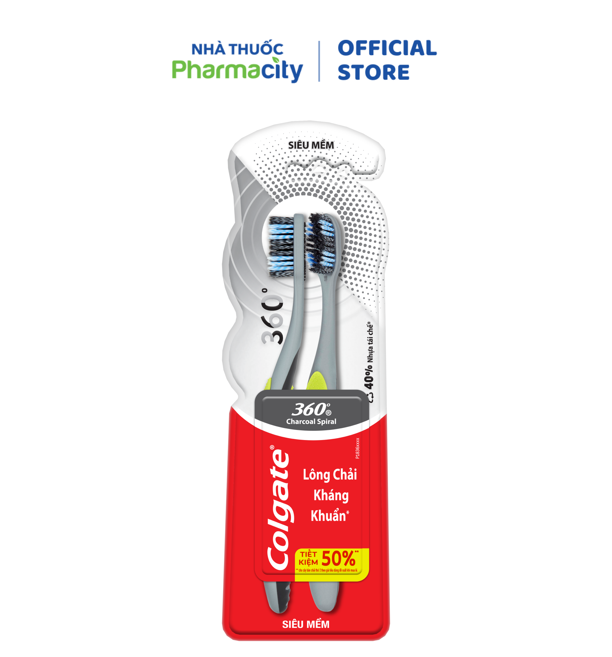 Bộ Đôi Bàn Chải Đánh Răng COLGATE 360 Charcoal Spiral Lông Chải Siêu Mềm Xoắn Kép Phủ Than