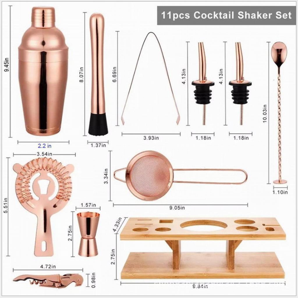 Professional Club Pub Bartender Cocktail Shaker With Bamboo Stand
