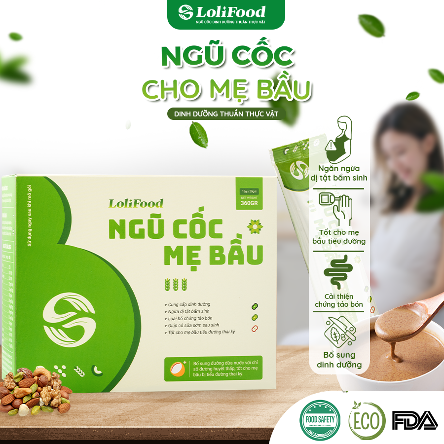 Ngũ Cốc Bà Bầu LoliFood, Ngũ Cốc Dinh Dưỡng Cho Mẹ Bầu, Hạt Dinh Dưỡng Thơm Ngon, Dễ Uống, Cung Cấp Dưỡng Chất Mẹ Bé, 20 gói x18gr