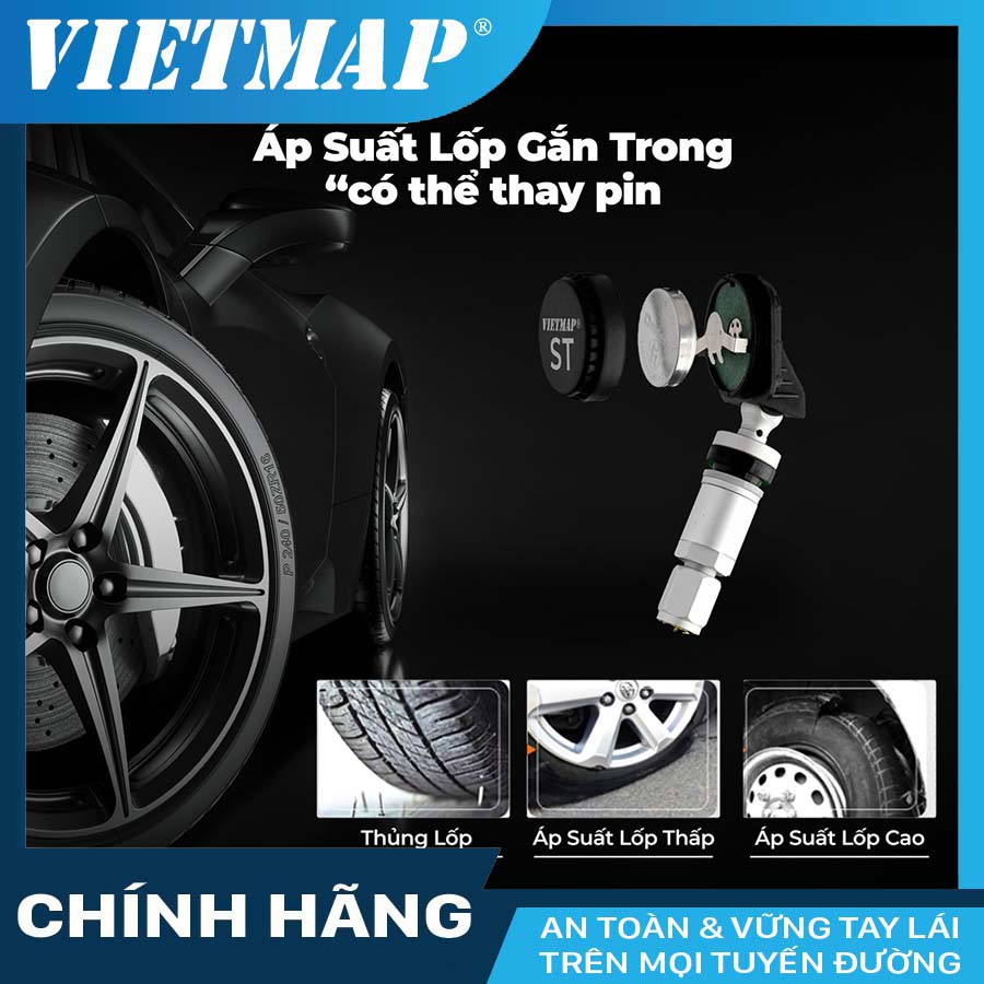 Cảm biến áp suất lốp Vietmap V3 van trong thay được pin - có cảnh báo tốc độ - Bảo hành 3 năm [TẶNG VIETMAP LIVE PRO