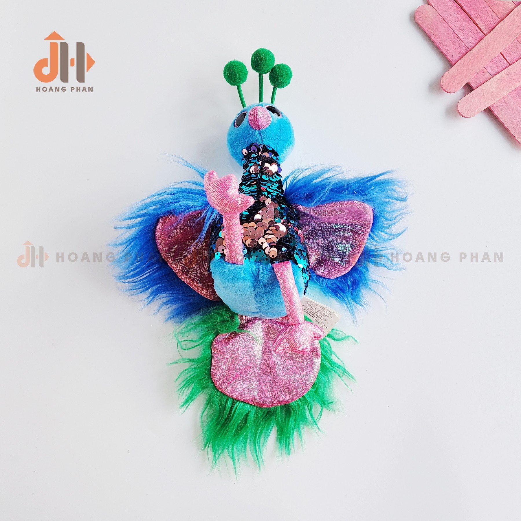 Thú Sequin nhồi bông - Chim Công xanh đính cườm lấp lánh