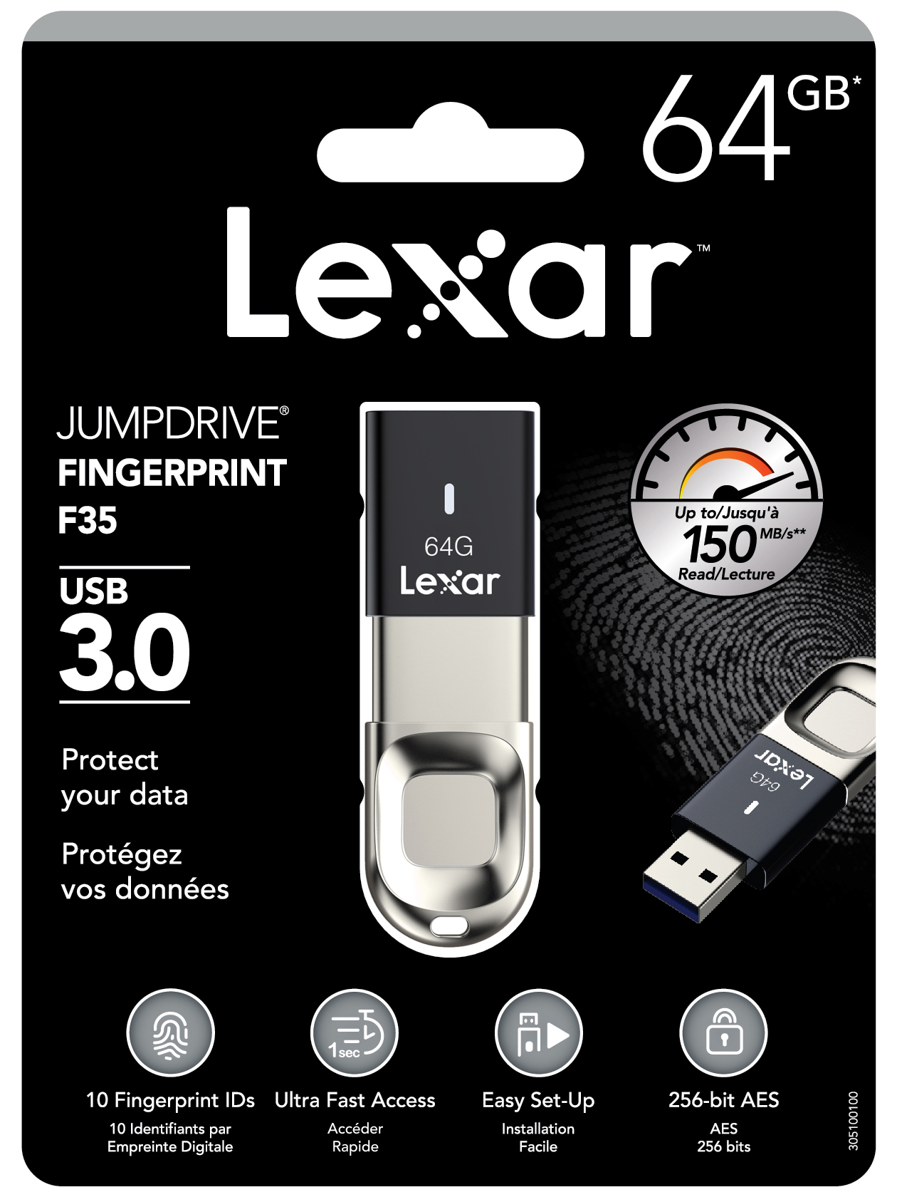 USB Lexar F35 JumpDrive Fingerprint 64GB - USB 3.0 - Hàng Chính Hãng