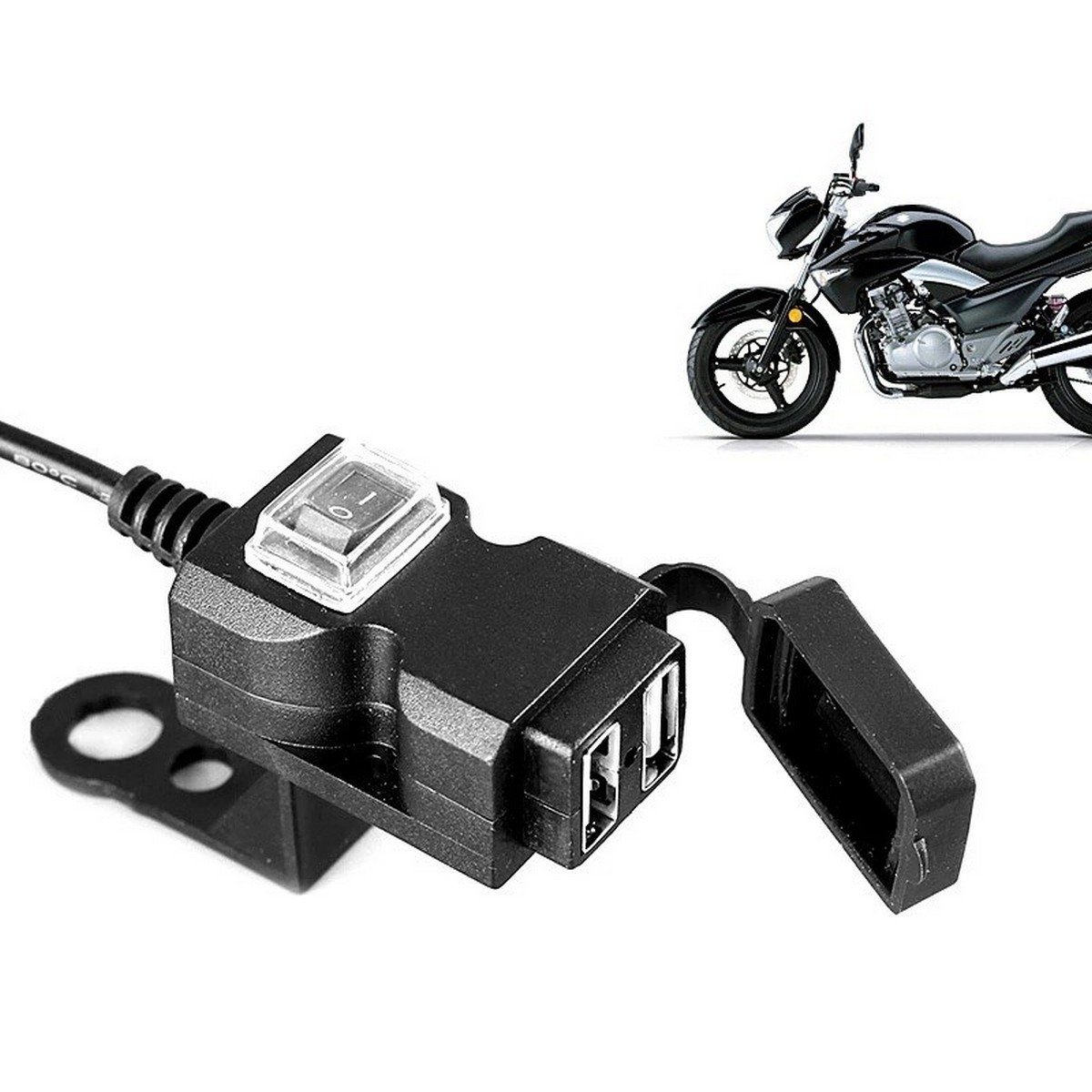 Bộ Sạc Điện Thoại Gắn Xe Máy 2 Cổng Usb Có Nút On, Off Tiện Lợi Dây Dài 1.5m