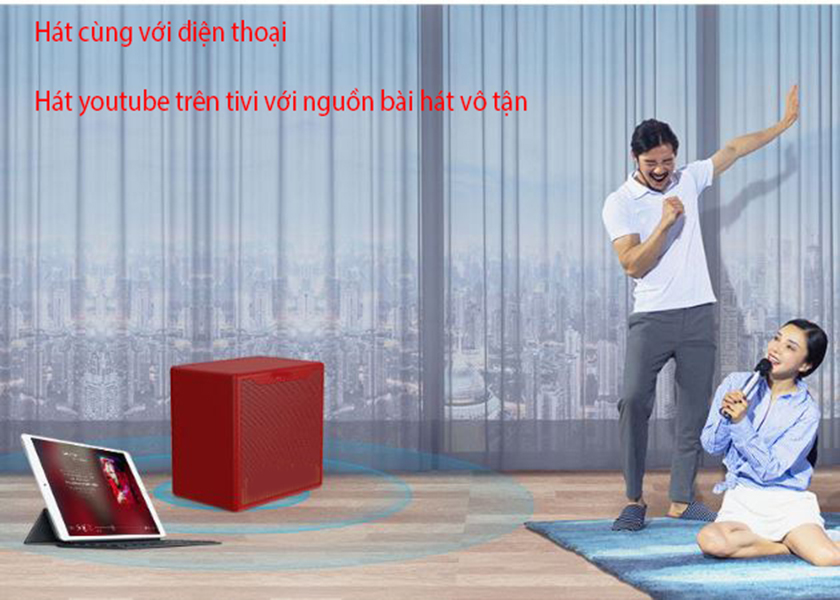 Bộ loa hát karaoke gồm 2 micro UHF dùng cho tivi smart và điện thoại Amoi L6P ( Hàng nhập khẩu ) có ổ cắm đa năng đi kèm