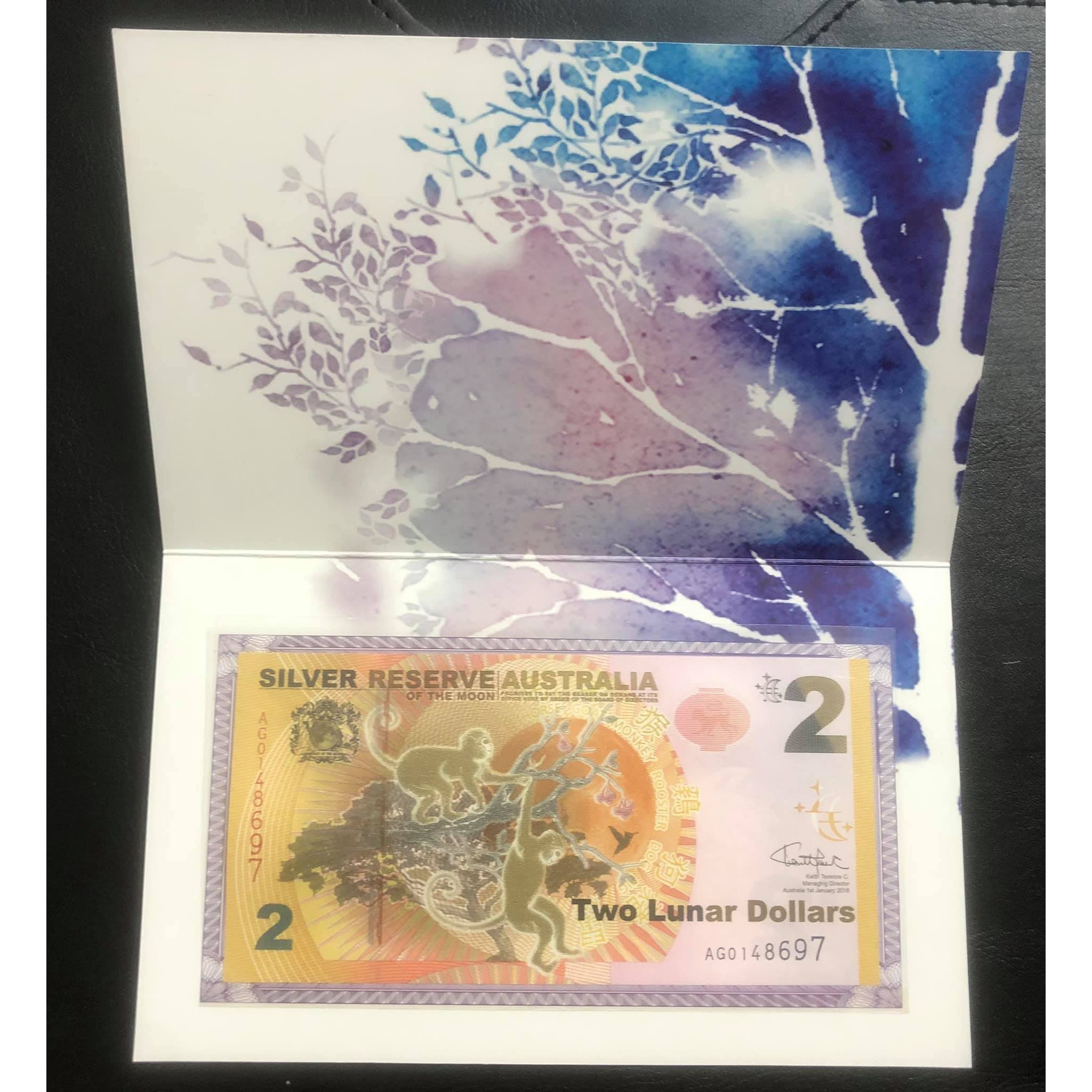 Tiền con Khỉ của Úc kỷ niệm năm Thân, kèm bìa bảo quản
