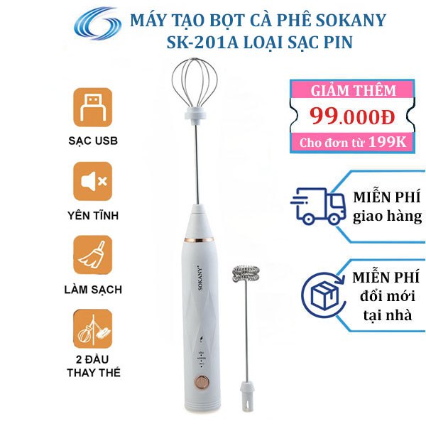 Máy đánh trứng, tạo bọt sữa cafe SOKANY thiết kế cầm tay cỡ nhỏ tiện dụng cho gia đình - SK201A - HÀNG CHÍNH HÃNG - DELIYA