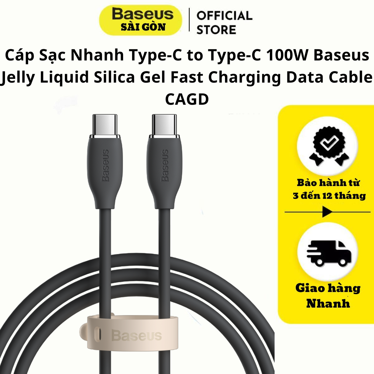 Cáp Sạc Nhanh Type-C to Type-C 100W Baseus Jelly Liquid Silica Gel Fast Charging Data Cable CAGD- Hàng chính hãng