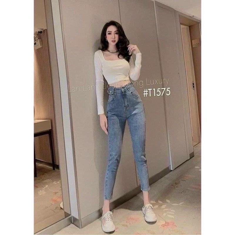 Quần jean nữ 2 cúc túi vuông quần bò dáng ôm cạp cao siêu tôn dáng thời trang Banamo Fashion 761