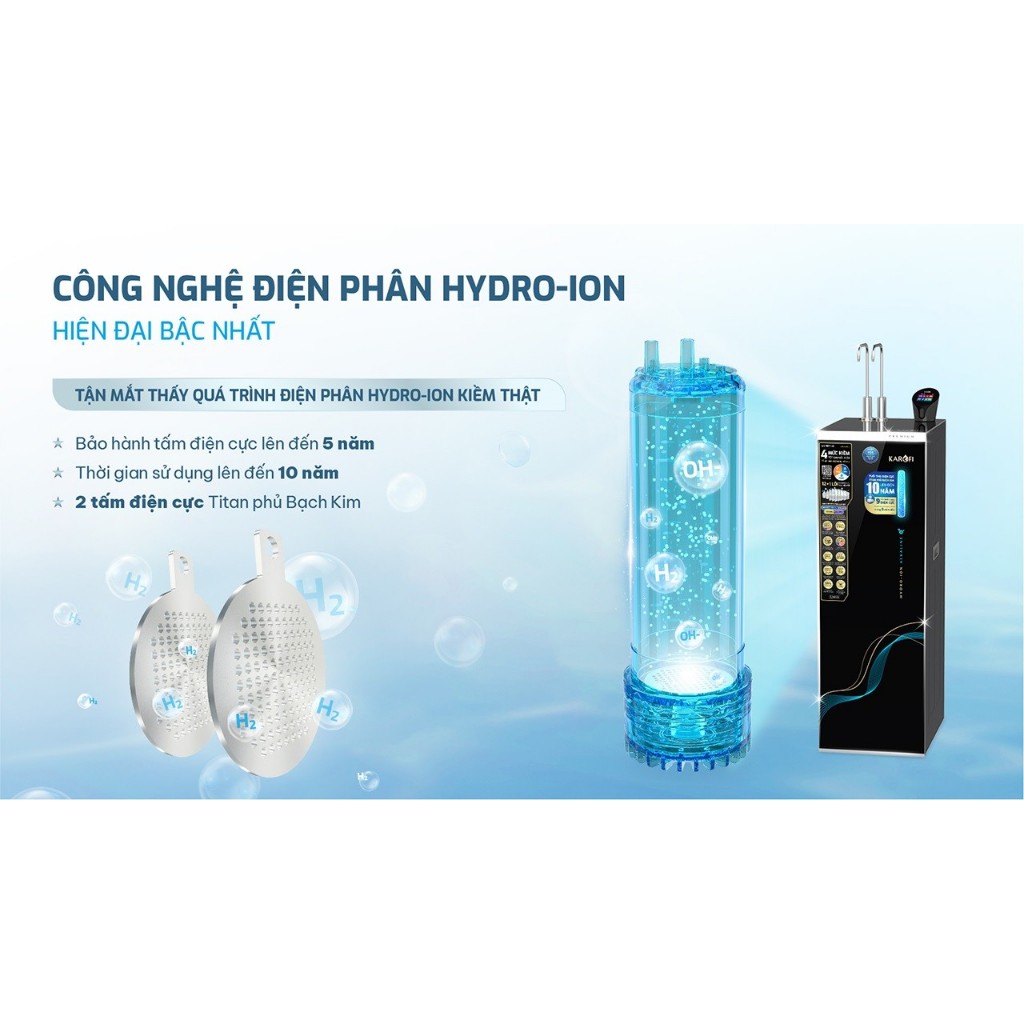 [TẶNG MÁY LỌC KHÔNG KHÍ KAP 317] Máy lọc nước Nóng Lạnh Hydro-ion Kiềm Karofi SA9 PREMIUM - 5 mức kiềm (Nước dưỡng da) - Hàng chính hãng