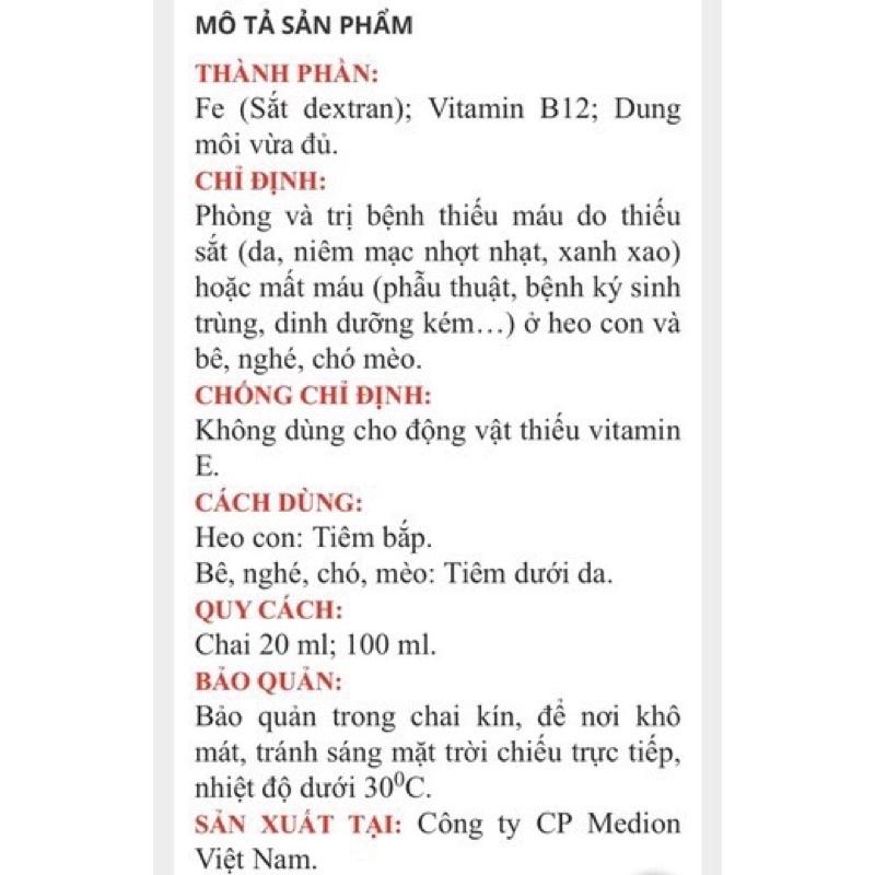 1 lọ FERON-Plus sắt tiêm 1 lần dùng cho chó mèo trâu bò lợn